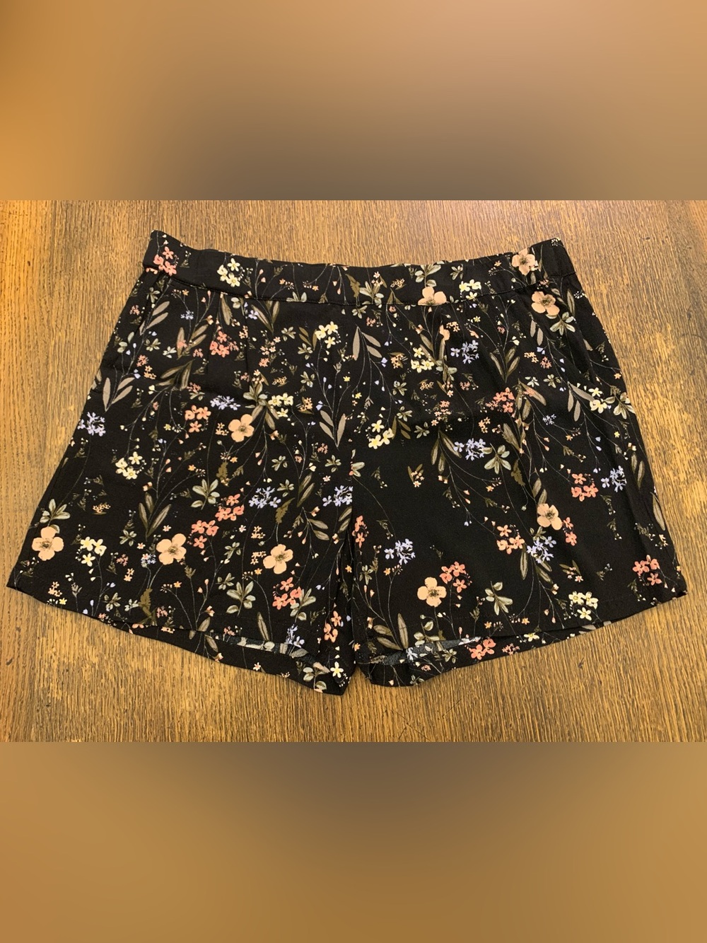 Lightweight black floral shorts